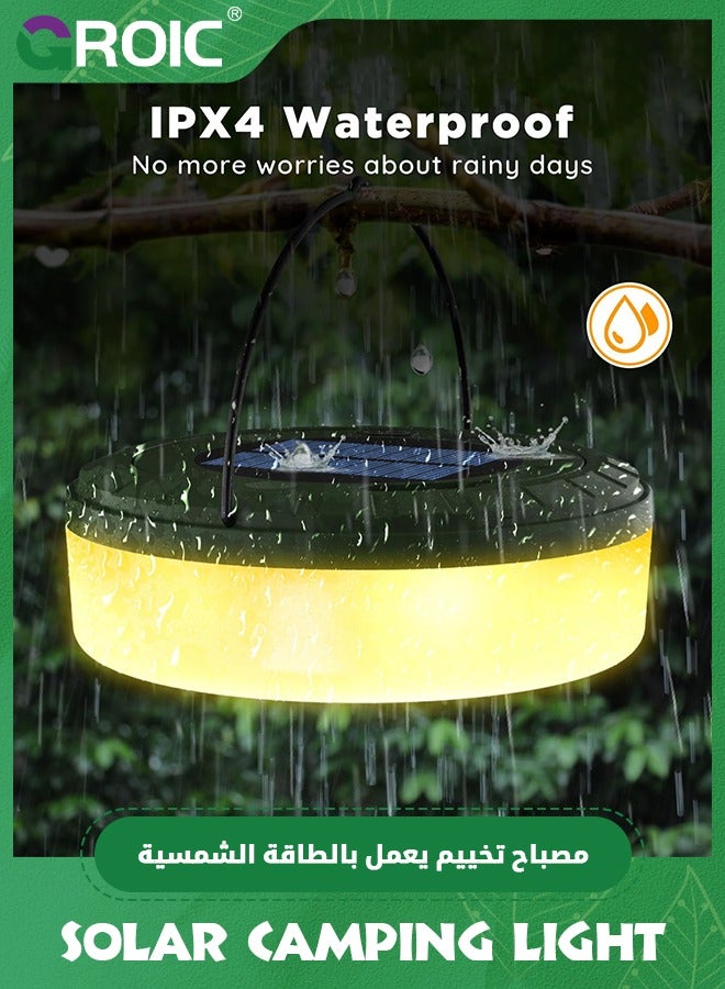 GROIC أضواء شريطية للتخييم بالطاقة الشمسية في الهواء الطلق، 2 في 1 أضواء تخييم قابلة لإعادة الشحن مع 5 أوضاع، أضواء تخييم محمولة مقاومة للماء بطول 10م، تعمل بالطاقة الشمسية وشحن USB، أضواء خيمة للتخييم والمشي في الطبيعة - Image 4