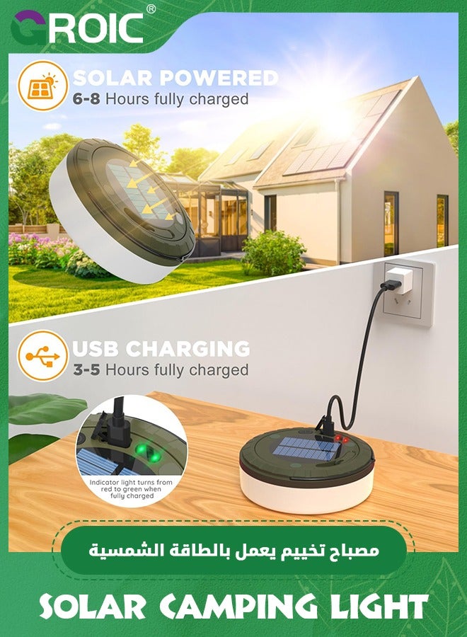 GROIC أضواء شريطية للتخييم بالطاقة الشمسية في الهواء الطلق، 2 في 1 أضواء تخييم قابلة لإعادة الشحن مع 5 أوضاع، أضواء تخييم محمولة مقاومة للماء بطول 10م، تعمل بالطاقة الشمسية وشحن USB، أضواء خيمة للتخييم والمشي في الطبيعة - Image 2