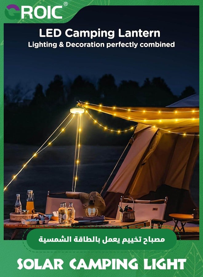 GROIC أضواء شريطية للتخييم بالطاقة الشمسية في الهواء الطلق، 2 في 1 أضواء تخييم قابلة لإعادة الشحن مع 5 أوضاع، أضواء تخييم محمولة مقاومة للماء بطول 10م، تعمل بالطاقة الشمسية وشحن USB، أضواء خيمة للتخييم والمشي في الطبيعة - Image 5