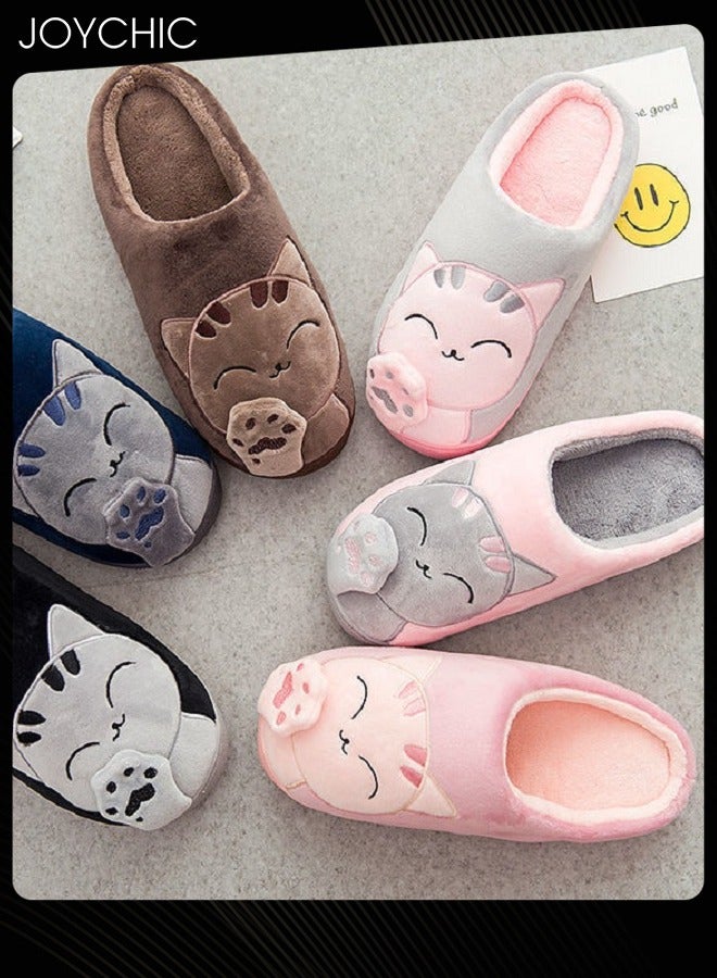 Joychic تصميم قطة رائعة خريف وشتاء دافئ مضاد للانزلاق منزلية وردي/رمادي للنساء - Image 5