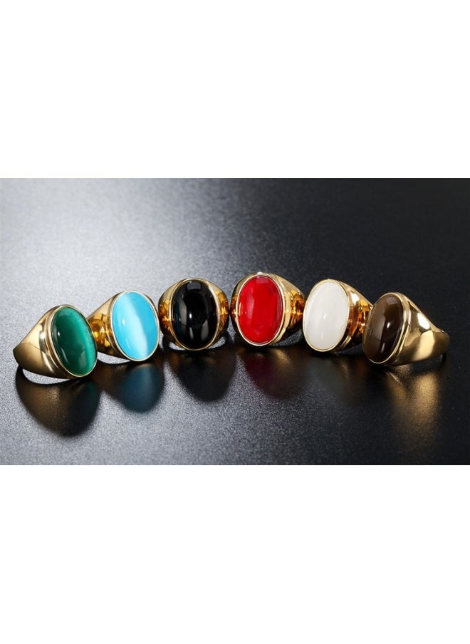Generic - Retro Gemstone Titanium Steel Ring - Vintage Elegance in Durable Design - Image 1