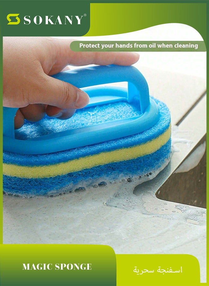 sokany Thick Magic Sponge, Easy Cleaning Without Electricity, Multi-surface Cleaning Brush for Kitchen and Bathroom, Suitable for Glass, Walls, Tiles, Ceramics, And Sinks, Essential Home Cleaning Tools, Blue  - Image 1