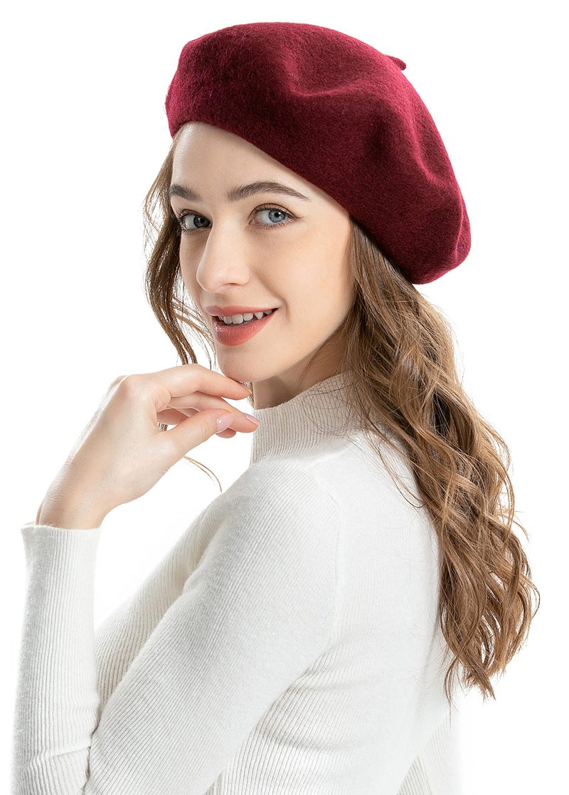 ZLYC Wool Beret Hat Classic Solid Color French Beret for Women (Burgundy) - Image 2