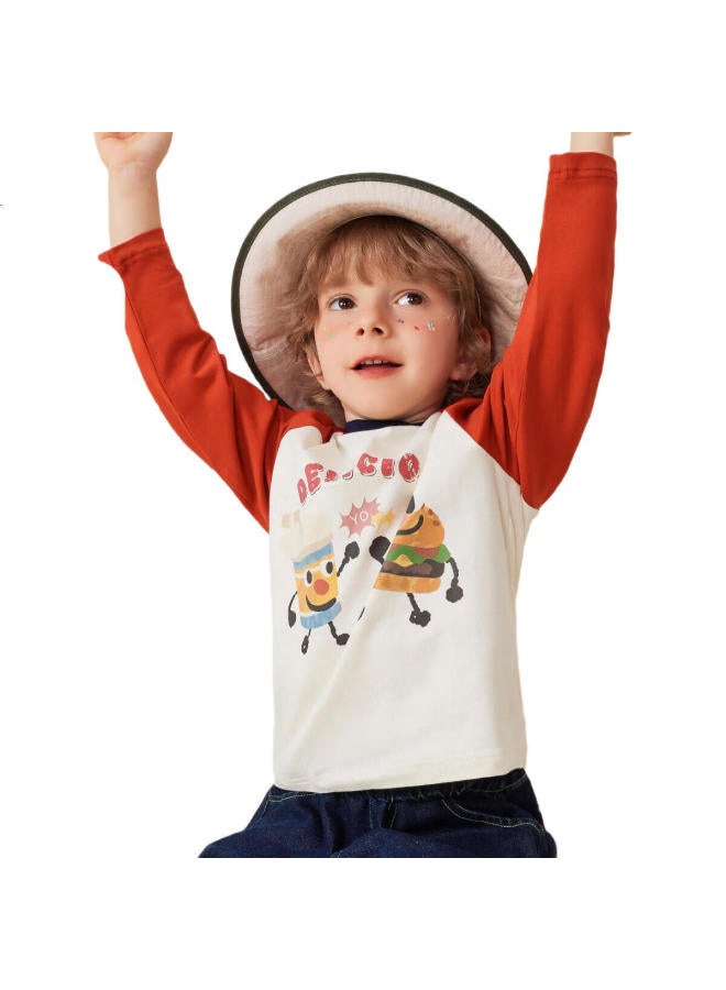 MQDMINI تي شيرت أولاد بأكمام طويلة 5A تي شيرت أطفال مضاد للبكتيريا قمة ملونة ملابس أطفال برجر لذيذ - Image 1