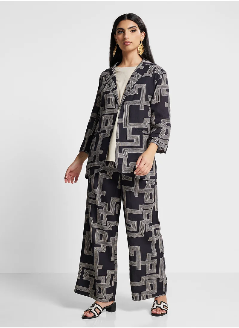 Biba Printed Jacket Palazo With Inner