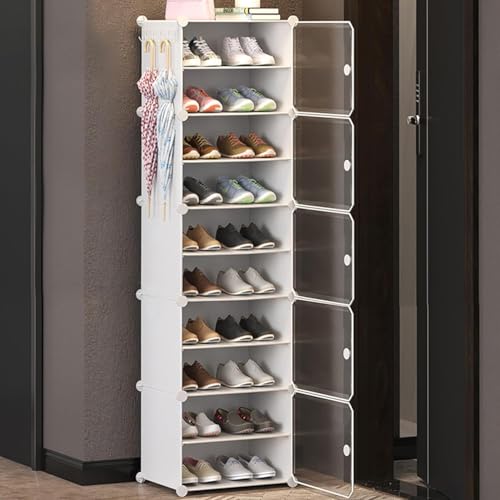 HEMOVIA Plastic Shoe Rack for Home | 10 𝐒𝐡𝐞𝐥𝐟 DIY Shoe Rack with Door for Home Storage Plastic Box Organizer, Metal Door Frame, Chappal Slipper Sandals Stand (White, 10-Shelf-5-Door) - Image 1