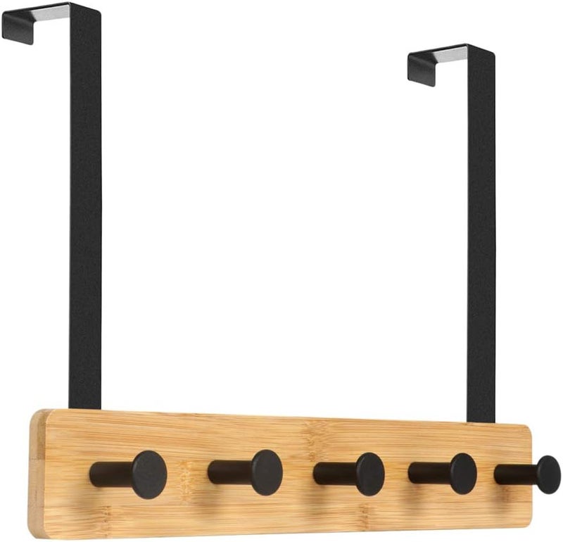 JSVER Wooden Over The Door Hooks 5 Hooks Door Hanger Sturdy Heavy Duty Coat Rack for Bag Coat Towel Hat Robes Scarves Bedroom Closet Bathroom - Image 1