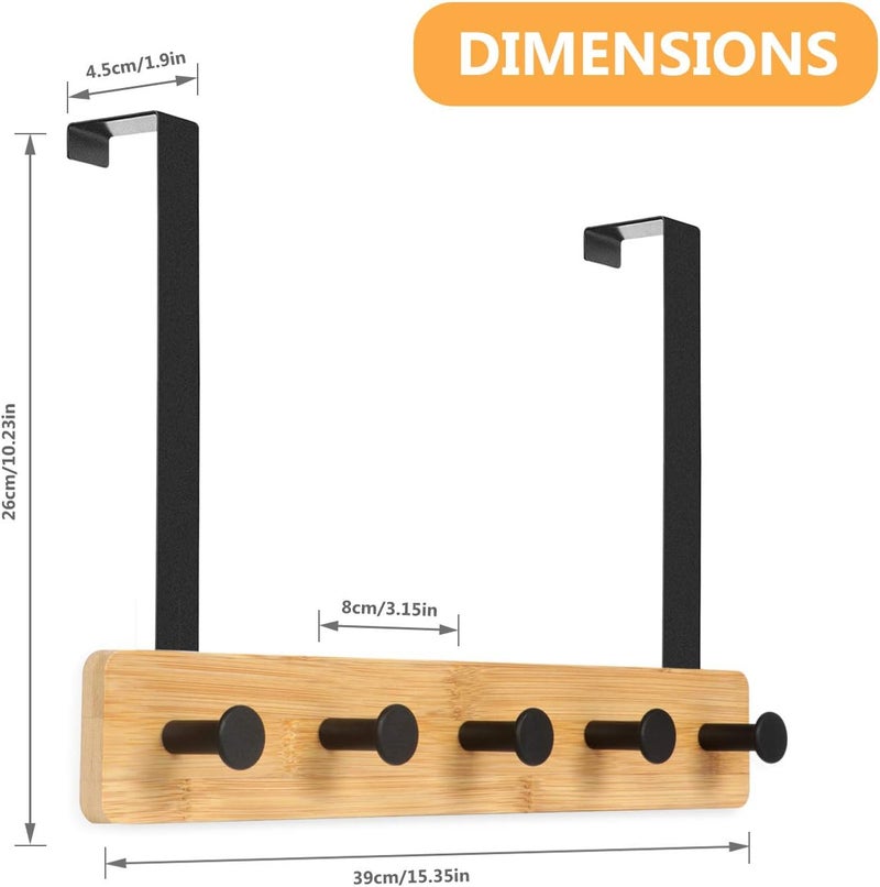 JSVER Wooden Over The Door Hooks 5 Hooks Door Hanger Sturdy Heavy Duty Coat Rack for Bag Coat Towel Hat Robes Scarves Bedroom Closet Bathroom - Image 3