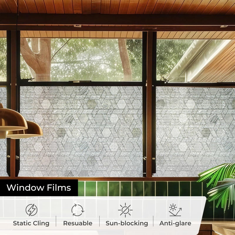 ADD.HERES 3D Stained Glass Window Film, Decorative Window Privacy Film for Bathroom,Front Door,Home, Sun Blocking Heat Control,Static Cling,23.6inch x 35.4inch Hexagonal Weave - Image 3