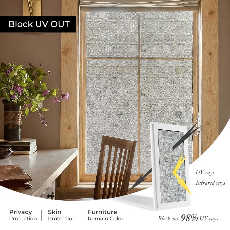 ADD.HERES 3D Stained Glass Window Film, Decorative Window Privacy Film for Bathroom,Front Door,Home, Sun Blocking Heat Control,Static Cling,23.6inch x 35.4inch Hexagonal Weave - Image 4