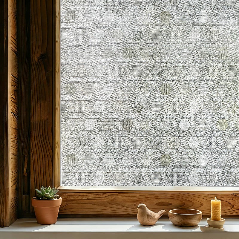 ADD.HERES 3D Stained Glass Window Film, Decorative Window Privacy Film for Bathroom,Front Door,Home, Sun Blocking Heat Control,Static Cling,23.6inch x 35.4inch Hexagonal Weave - Image 1