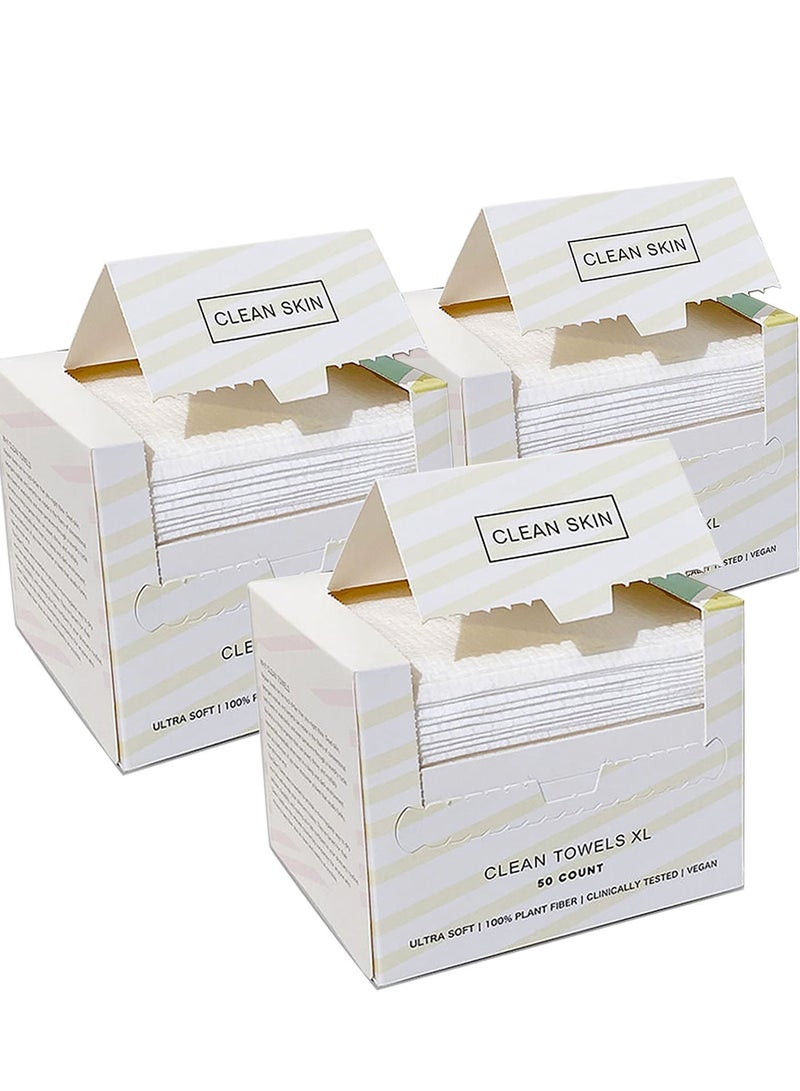 3 عبوات مناديل للوجه يمكن التخلص منها - فوط للوجه فائقة النعومة ونظيفة للوجه، مناشف للوجه نظيفة للغاية، مناشف مكياج، مناديل جافة لإزالة المكياج، خالية من الوبر، فائقة الامتصاص، للبشرة الحساسة - Image 1