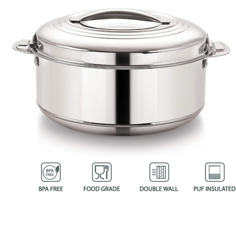 SILVESTER Pure Double Walled Stainless Steel Serving Casserole with Stainless Steel Lid Serve Casserole (4500 ml) - Image 5