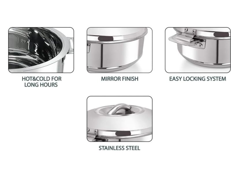 SILVESTER Pure Double Walled Stainless Steel Serving Casserole with Stainless Steel Lid Serve Casserole (4500 ml) - Image 2