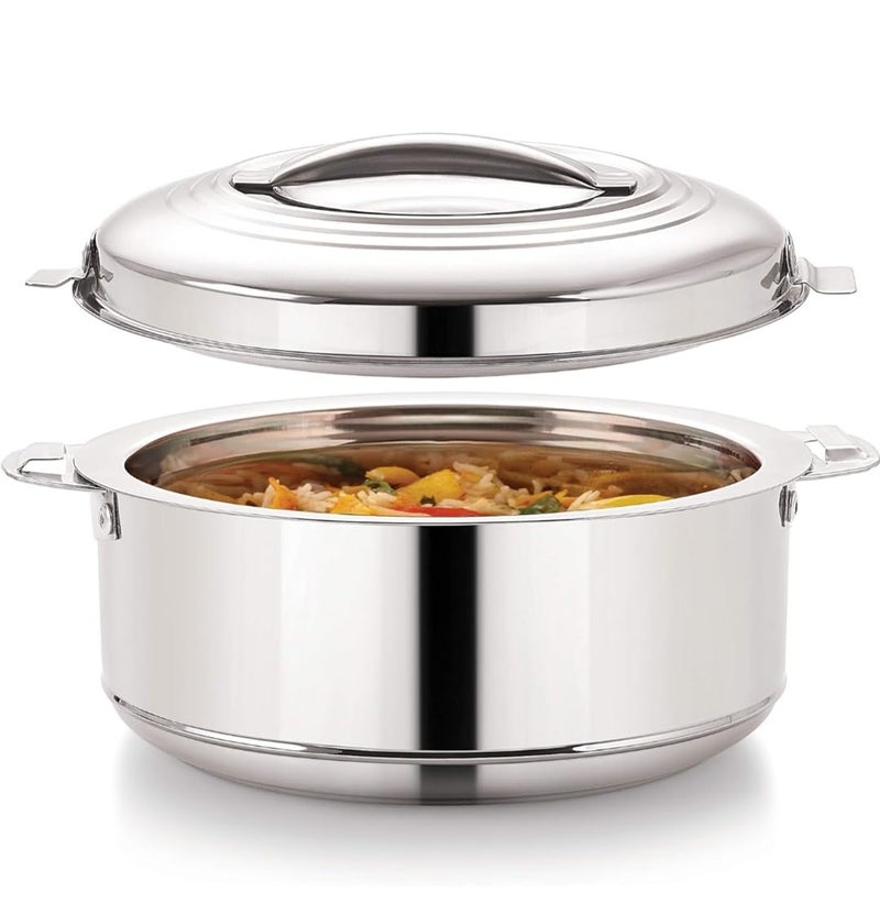 SILVESTER Pure Double Walled Stainless Steel Serving Casserole with Stainless Steel Lid Serve Casserole (4500 ml) - Image 4