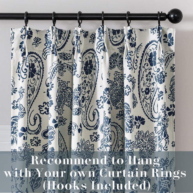 Lino Rosa Navy Blue Floral Blackout Curtains, Pinch Pleated Pattern Extra Long Curtain for Living Room, 108 Inch Long 9 FT High Ceiling to Floor Length Drapery Panels 2 Panel Set - Image 3