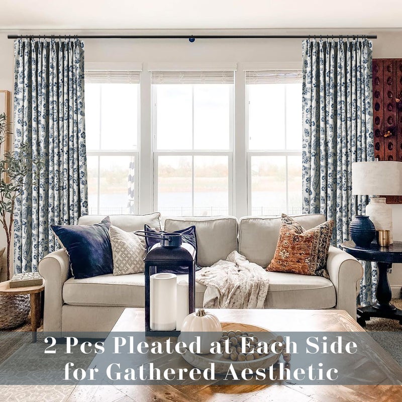 Lino Rosa Navy Blue Floral Blackout Curtains, Pinch Pleated Pattern Extra Long Curtain for Living Room, 108 Inch Long 9 FT High Ceiling to Floor Length Drapery Panels 2 Panel Set - Image 4