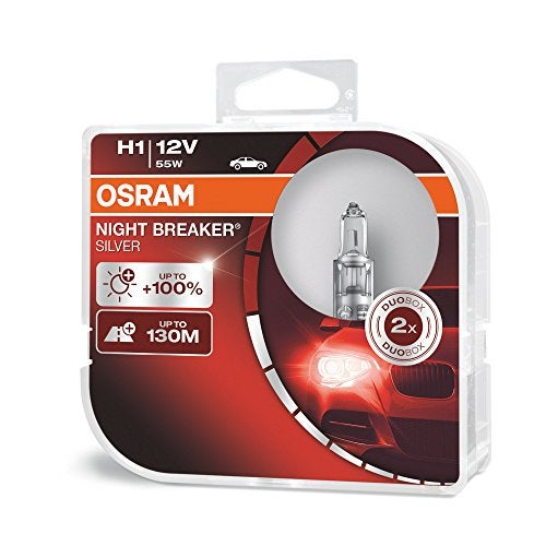 OSRAM NIGHT BREAKER SILVER H1, 100% more brightness, halogen headlamp, 64150NBS-HCB, 12V, passenger car, duo box (2 lamps) - Image 1