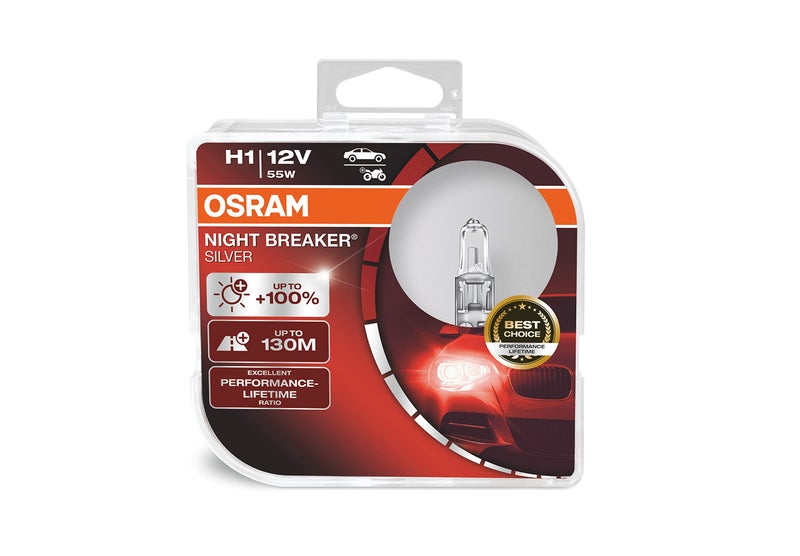 OSRAM NIGHT BREAKER SILVER H1, 100% more brightness, halogen headlamp, 64150NBS-HCB, 12V, passenger car, duo box (2 lamps) - Image 2