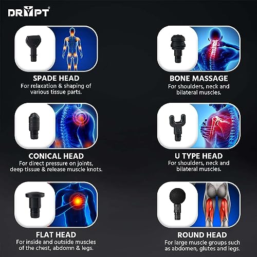 DR PT Gun Massager for Athletes Handheld Neck & Back Massager | 6 Specialized Heads | LED Touch Panel |30 Speed Level for Full Body with Premium Carry Bag (2 Year Warranty, Black) (LCD Medium) - Image 2