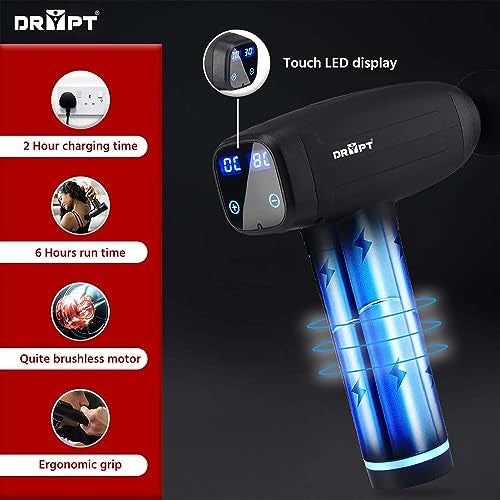 DR PT Gun Massager for Athletes Handheld Neck & Back Massager | 6 Specialized Heads | LED Touch Panel |30 Speed Level for Full Body with Premium Carry Bag (2 Year Warranty, Black) (LCD Medium) - Image 3