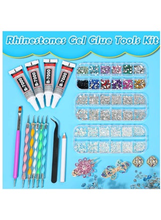 6 Sizes Rhinestones Bedazzling Kit for Crafts with Jewelry Glue, Rhinestones with Gems Adhesive for Shoes Cloth Fabric for Crafting Diamond Nail Art Graduation Cap Decorations (1.4-4.6MM) - view 3