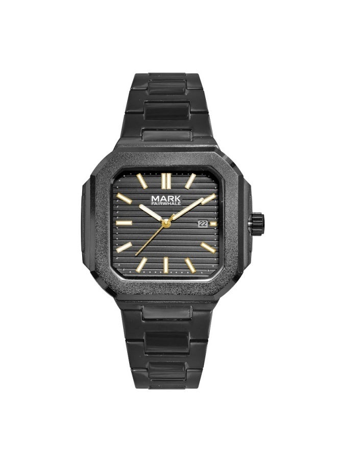 Mark Fairwhale Square Men's Quartz Watch - Black Alloy Case & Strap, Date Display, Water Resistant - Image 1
