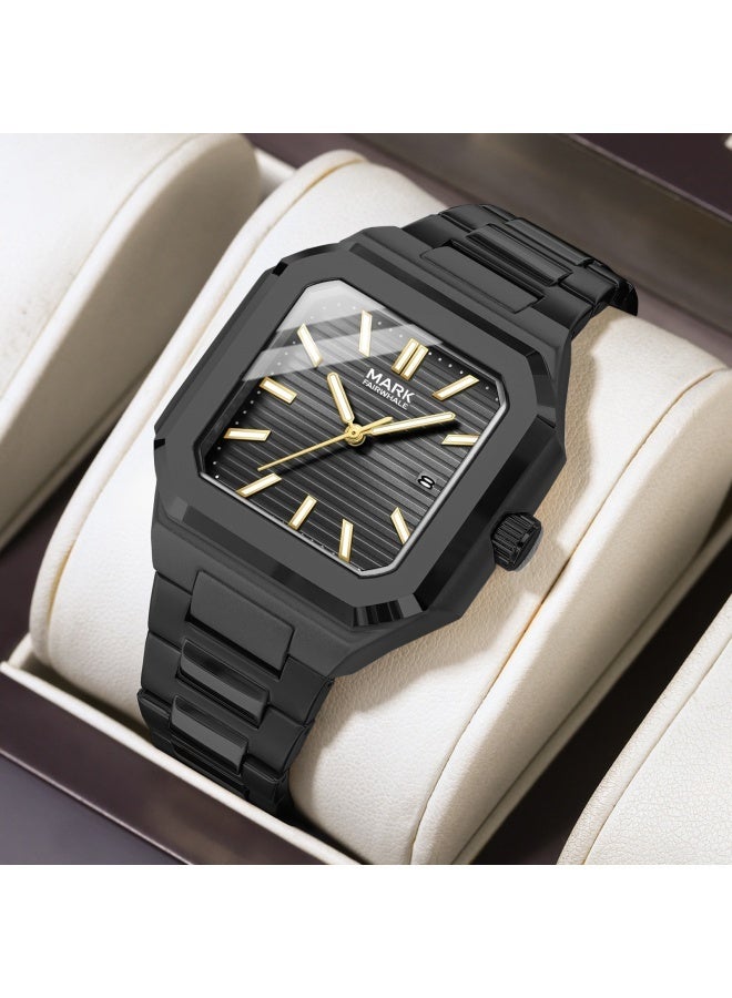 Mark Fairwhale Square Men's Quartz Watch - Black Alloy Case & Strap, Date Display, Water Resistant - Image 2