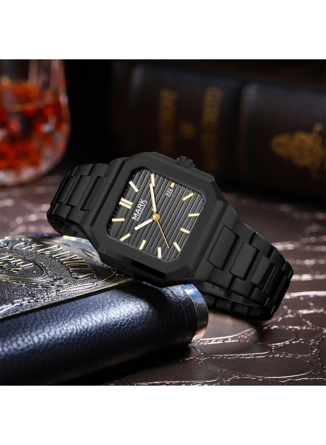 Mark Fairwhale Square Men's Quartz Watch - Black Alloy Case & Strap, Date Display, Water Resistant - Image 3