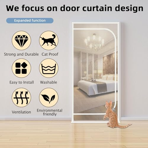QWR Upgraded Pet Screen Door,Fits Door Opening Size 30''x 80'',Thickened Cat Resistant Mesh Screen Door for Living Room,Kitchen,Bedroom,Cat Proof Screen with Zipper Closure. - Image 4