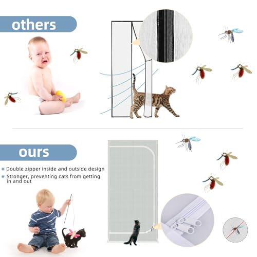 QWR Upgraded Pet Screen Door,Fits Door Opening Size 30''x 80'',Thickened Cat Resistant Mesh Screen Door for Living Room,Kitchen,Bedroom,Cat Proof Screen with Zipper Closure. - Image 5