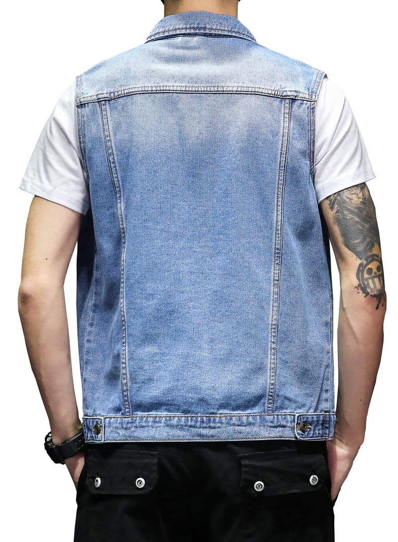 DAVID.ANN Mens Denim Vest Jacket Sleeveless Trucker Jean Jacket,Light Blue,Medium - Image 2