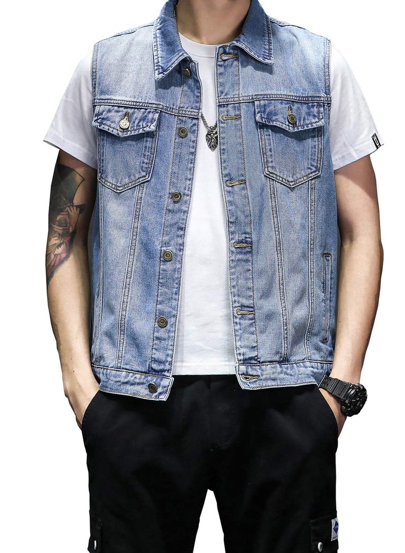 DAVID.ANN Mens Denim Vest Jacket Sleeveless Trucker Jean Jacket,Light Blue,Medium - Image 1