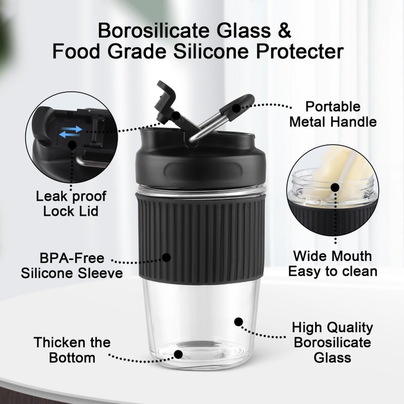 Sivaphe Reusable Glass Ice Hot Coffee Cup 16 oz, Portable Travel Mug with Spill-Proof Lid and Thermal Sleeve for Home Office Blue - Image 5