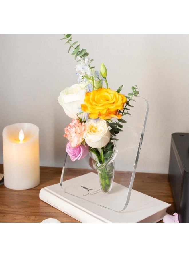 Clear Acrylic Photo Frame Flower Vase, 8 x 6 Inch Aesthetic Unique Flower Vase for Centerpieces, Decorative Picture Frame Vase, Flower Frame Vase for Home Room Office Wedding Acrylic Decor - Image 3