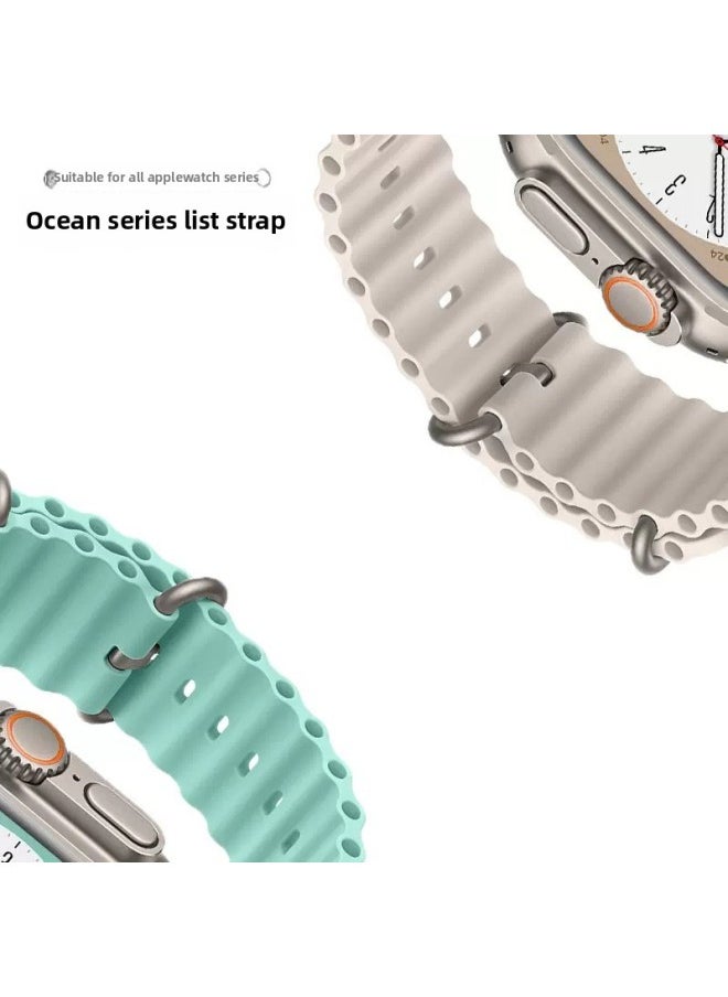 ماركة غير محددة - لحزام الفاكهة البحري بإبزيم مزدوج لساعة Apple 89ultra Silicone S10 Watch Strap IWatch765-اللون: 25#Ice Ocean Blue + [زر أسود]-المواصفات: 38/40/41/10 أجيال 42 مم عالمية - Image 1