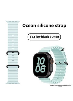 لحزام الفاكهة البحري بإبزيم مزدوج لساعة Apple 89ultra Silicone S10 Watch Strap IWatch765-اللون: 25#Ice Ocean Blue + [زر أسود]-المواصفات: 38/40/41/10 أجيال 42 مم عالمية