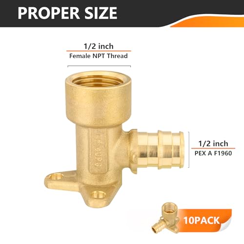 HeSun 10Pack Pex A Fitting 12 Inch Expansion Drop Ear Elbow12 Female NPT Thread x 12 Pex A ExpansionASTM F1960 - Image 3