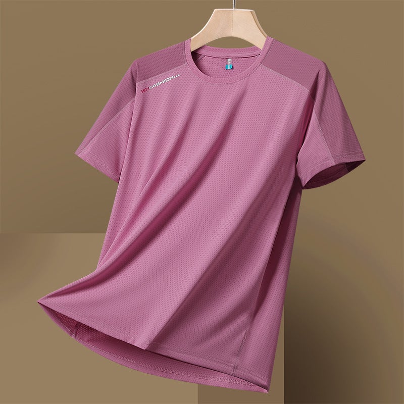 New summer couple Ice Silk quick-drying T-shirt plus size round neck casual T-shirt young and middle-aged couple short-sleeved T-shirt - Image 1