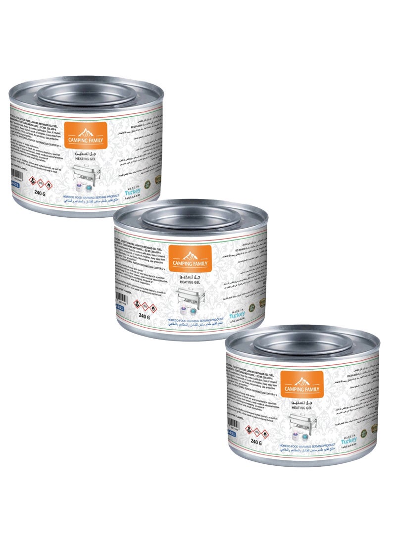 CAMPING FAMILY 3 Pieces of Heating Gel for Dishes Wax Hotels Buffet Chafing Fuel Can 240g - Image 1
