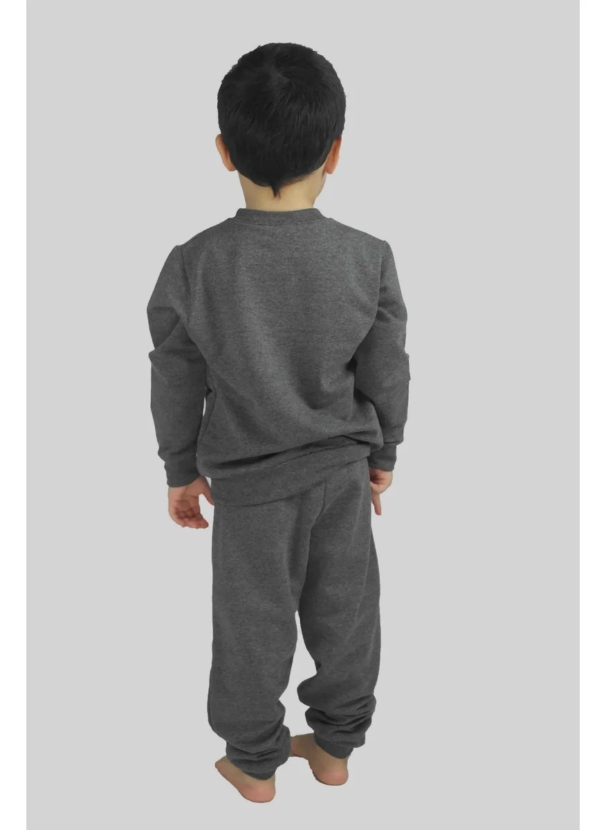 بلونس Boy's Printed Anthracite Cotton Tracksuit Set