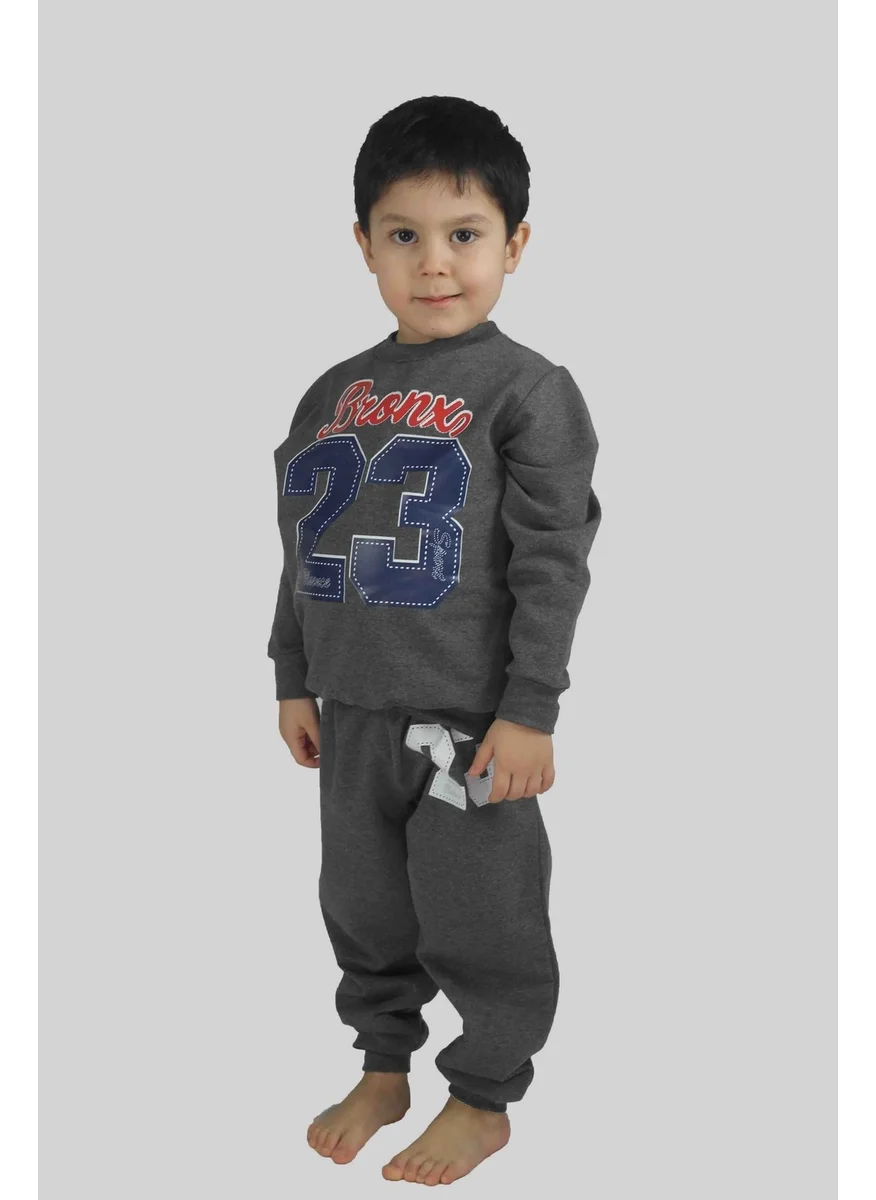 Bluence Boy's Printed Anthracite Cotton Tracksuit Set