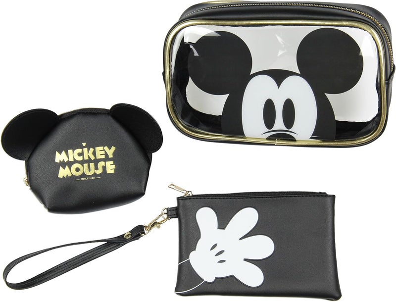 Bioworld Bioworld Disney Mickey Mouse 3-Piece Toiletry Bag Set With Clear Cosmetic Bag Beauty Essentials Storage Gift Set 