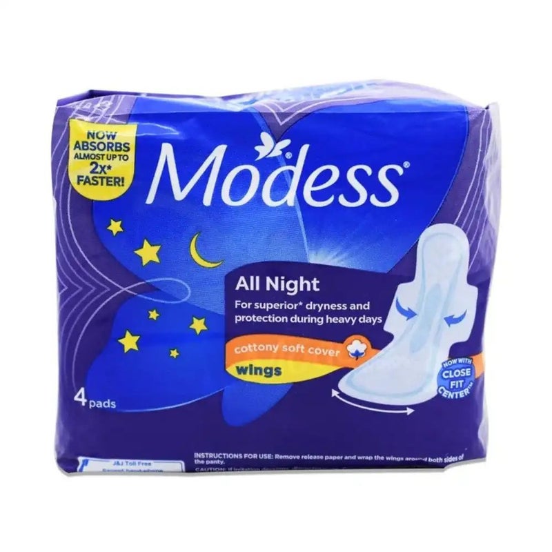 Modess All Night Cottony Soft Cover Napkin With Wings- 4pcs - Image 1
