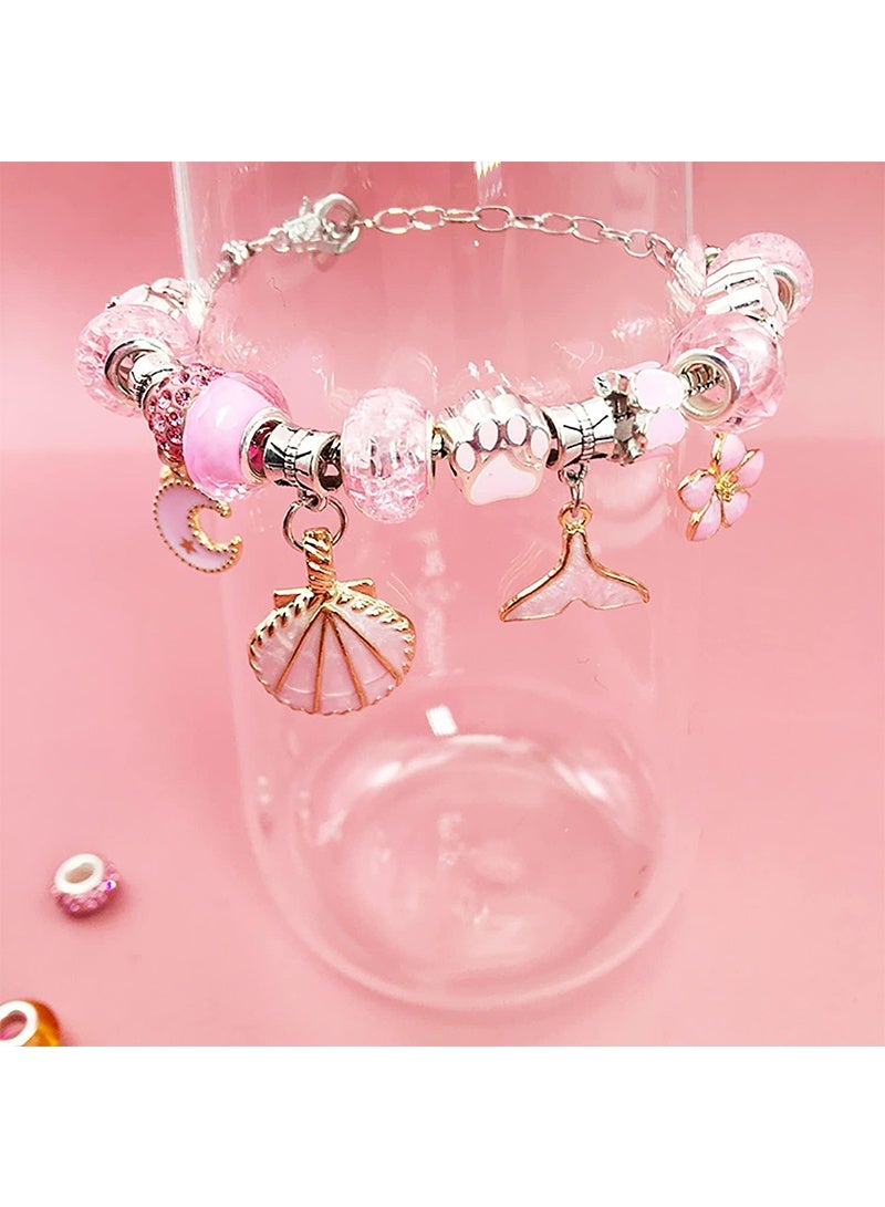 Topyich 68PCS Bracelet Making Kit - DIY Beads Bracelet Craft Set with Jewelry Box, Charm Bracelets Gift for 8-12 Year Old Girls (Pink) - Image 5