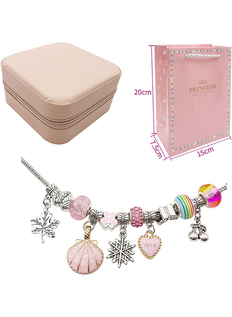 Topyich 68PCS Bracelet Making Kit - DIY Beads Bracelet Craft Set with Jewelry Box, Charm Bracelets Gift for 8-12 Year Old Girls (Pink) - Image 3