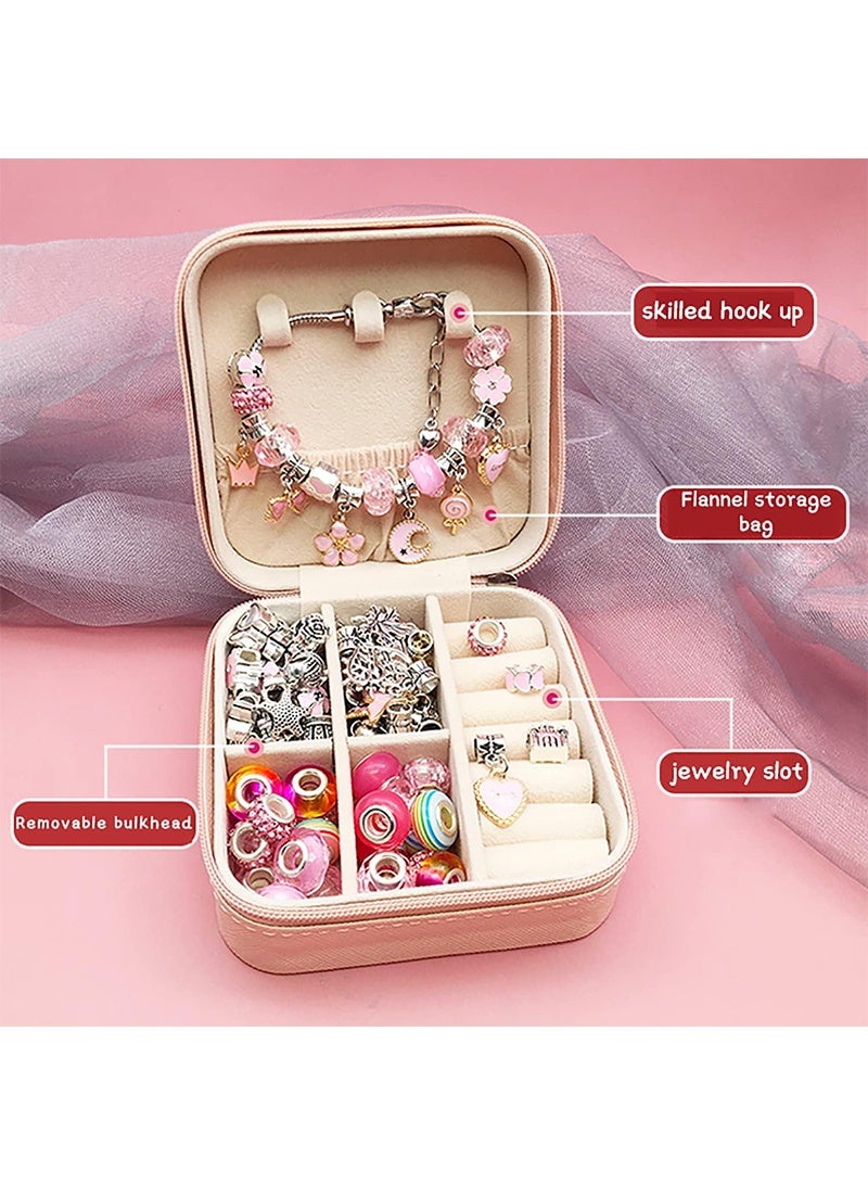 Topyich 68PCS Bracelet Making Kit - DIY Beads Bracelet Craft Set with Jewelry Box, Charm Bracelets Gift for 8-12 Year Old Girls (Pink) - Image 4