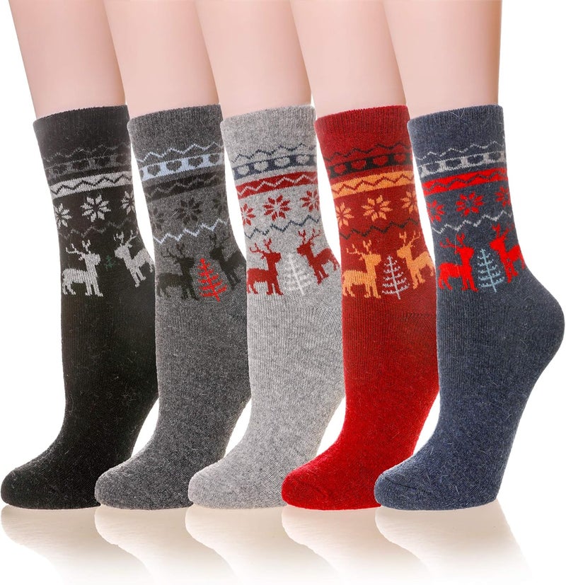 Velice Wool Socks for Women Merino Wool Boot Hiking Thick Thermal Warm Winter Crew Cushion Cozy Work Socks 5 Pairs - Image 1