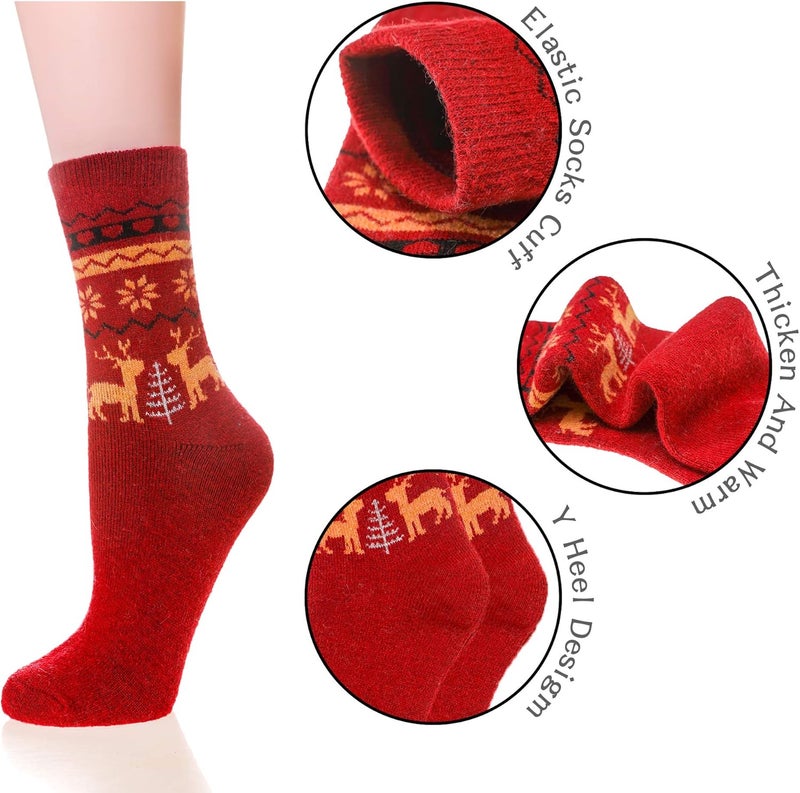Velice Wool Socks for Women Merino Wool Boot Hiking Thick Thermal Warm Winter Crew Cushion Cozy Work Socks 5 Pairs - Image 3