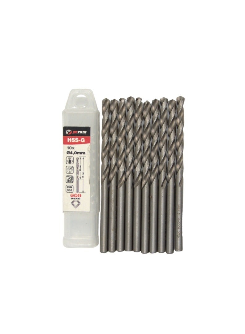 RNS HSS-G TWIST DRILL BIT 4.0 MM, Pack of 10 High Speed Steel Ground Metal Drill Bit for Steel, Alloy, Fabrication and Industrial Use - Image 2